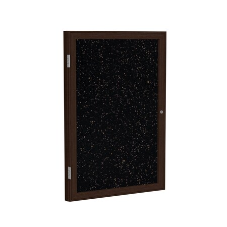 Ghent Enclosed Bulletin Board, 1 Door, Rcycl, Walnut Frm, 3 ft H x 30 in W, Tan Spck PN13630TR-TN